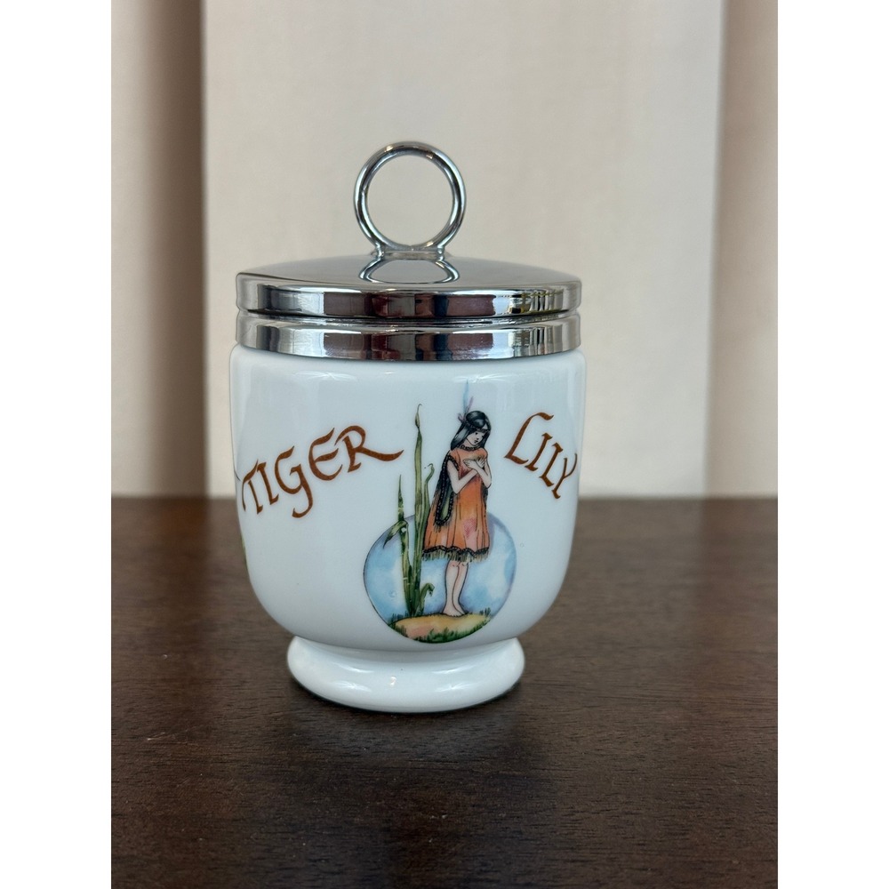 VTG Royal Worcester Egg Coddler Peter Pan Tiger Lily Pattern with Metal Lid EUC!